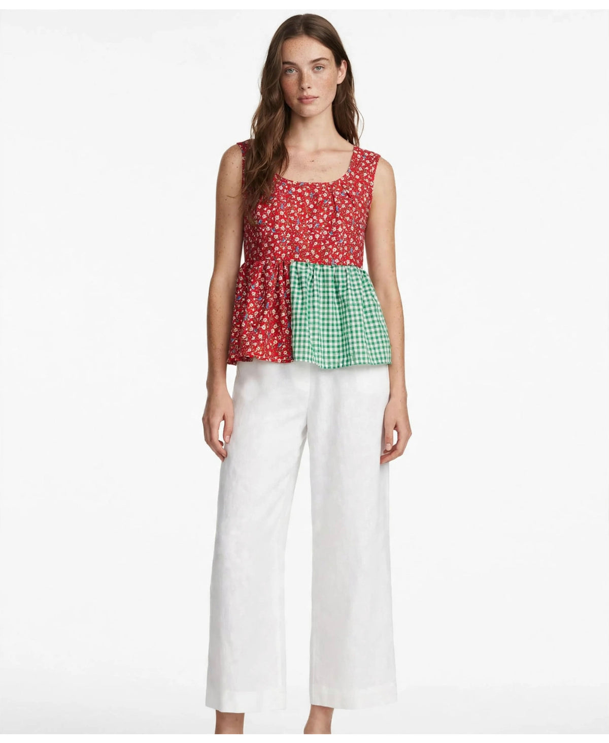 Floral and gingham blouse