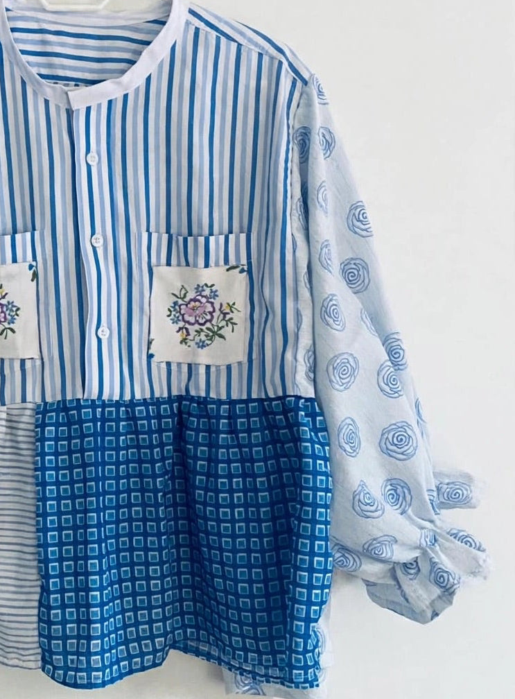 Patchwork puff blouse
