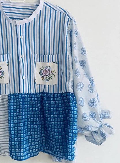 Patchwork puff blouse