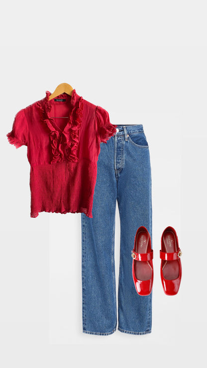 Red ruffle blouse