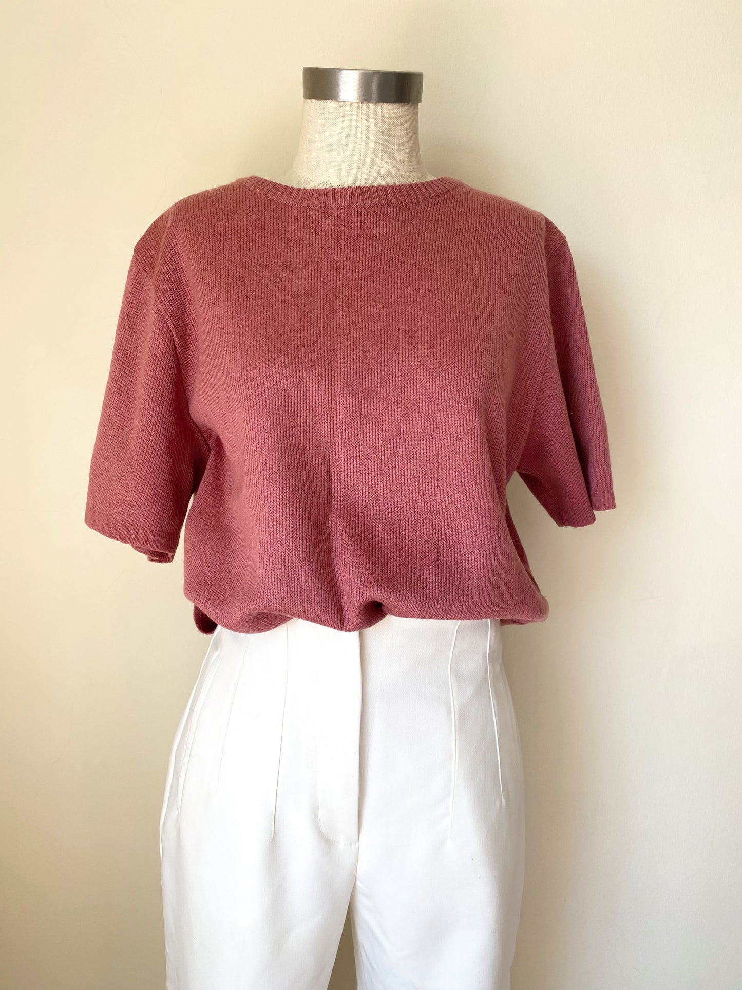 Dusty Rose Short-Sleeve Fine-Knit Sweater Tee