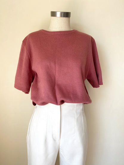 Dusty Rose Short-Sleeve Fine-Knit Sweater Tee