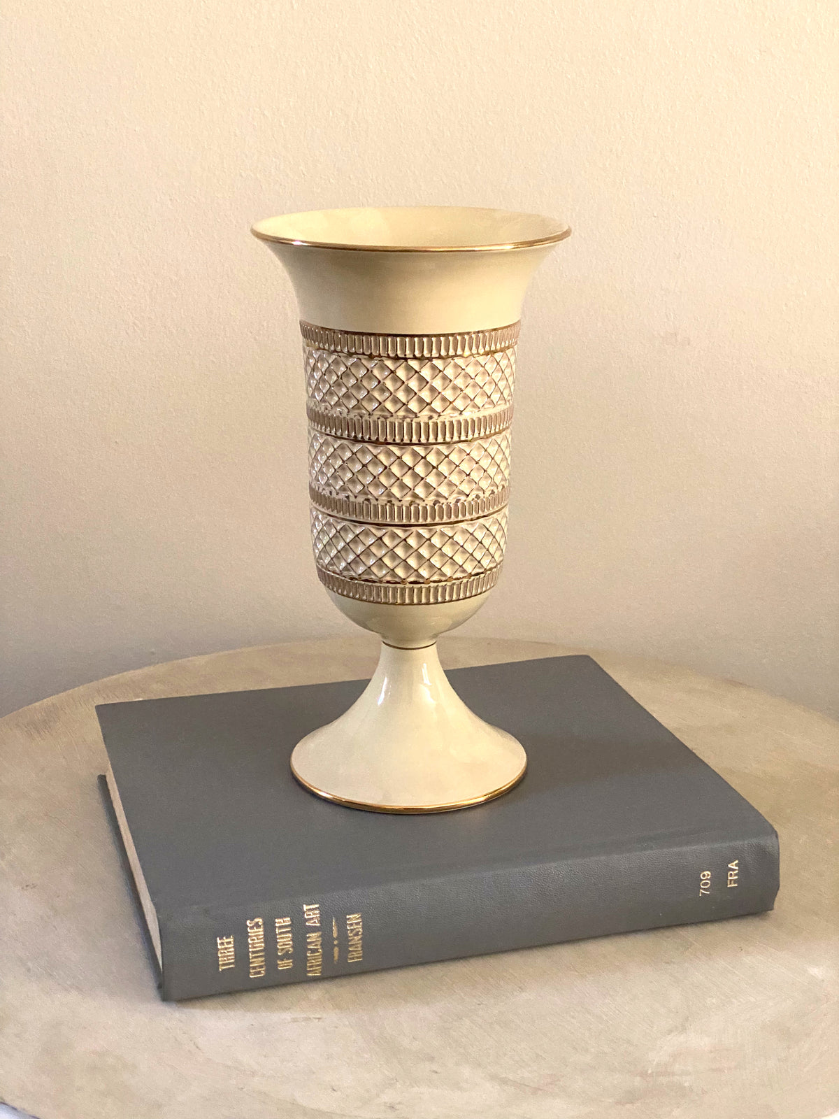 Vintage Il Verrocchio cream & gold pedestal urn