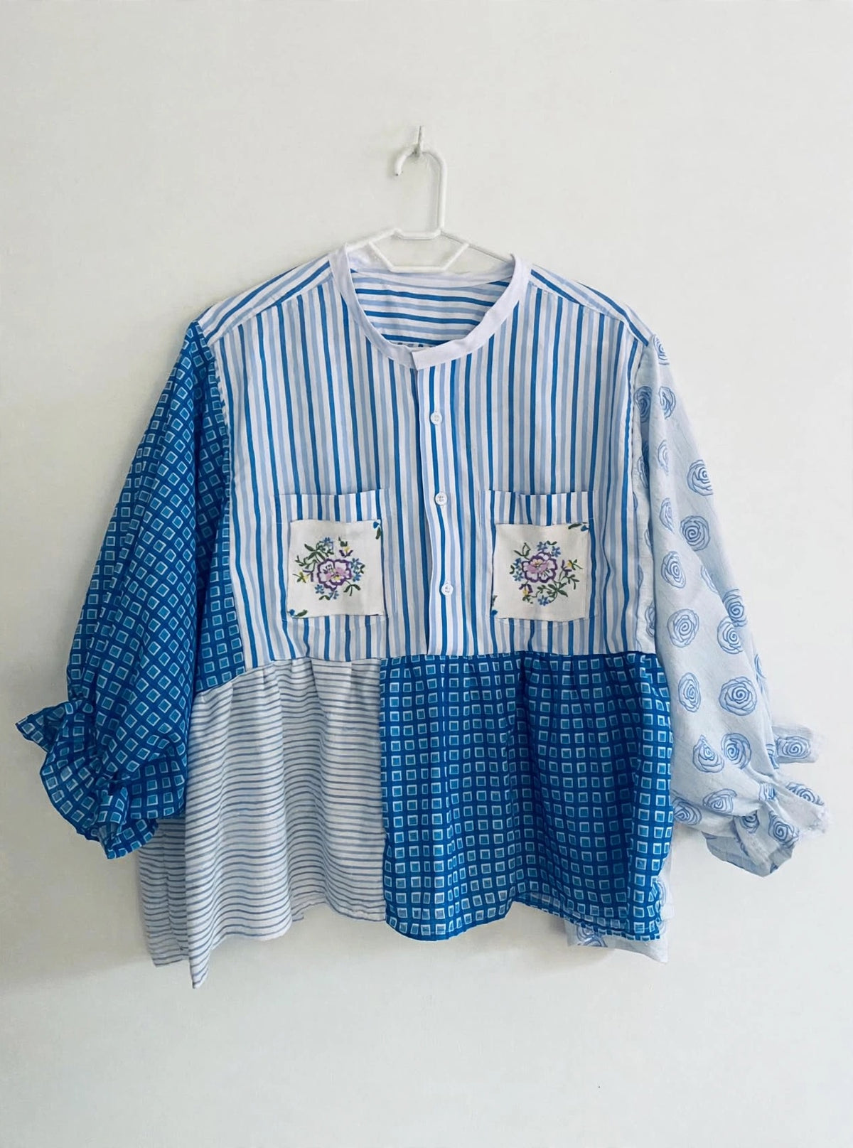 Patchwork puff blouse