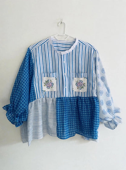 Patchwork puff blouse