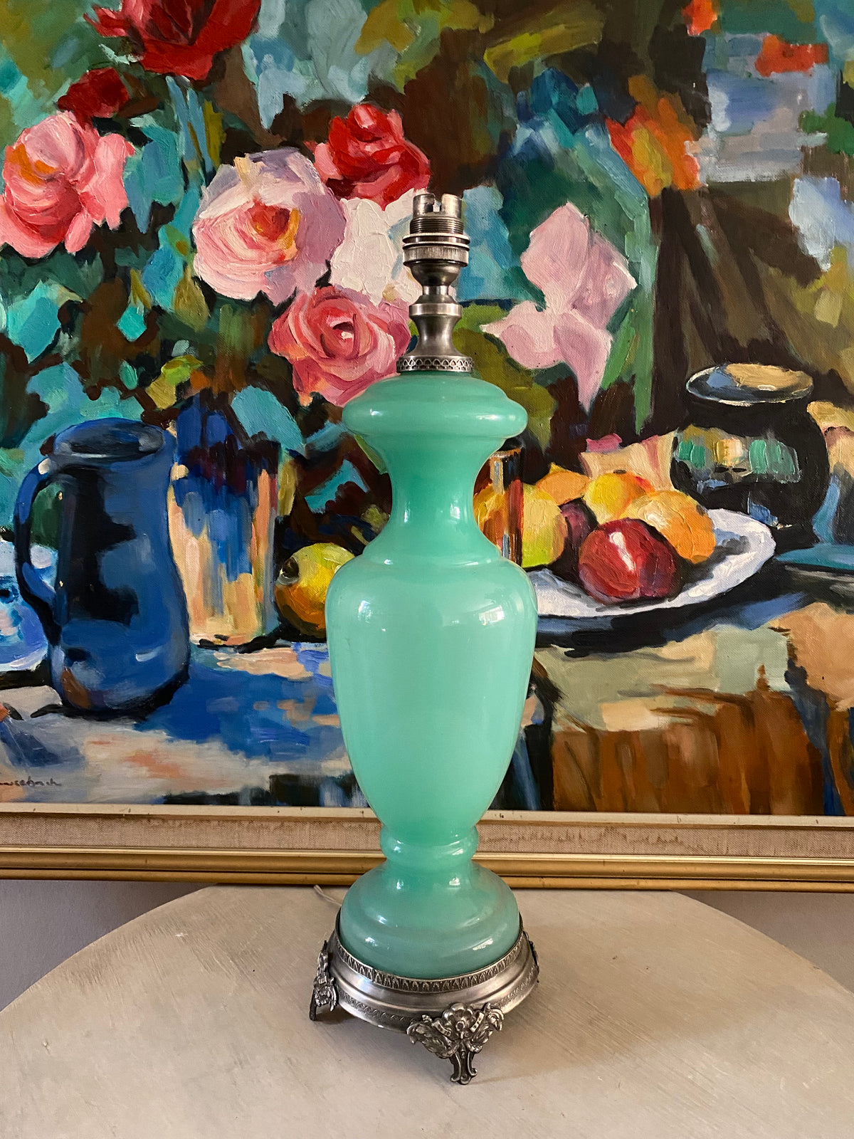 Vintage Jadeite-Style Glass Table Lamp