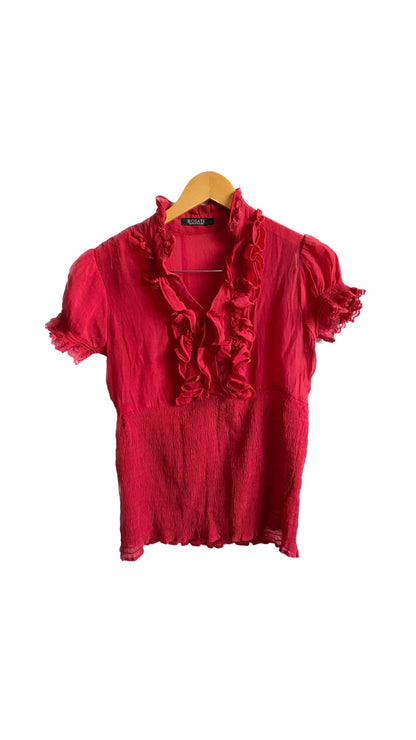 Red ruffle blouse