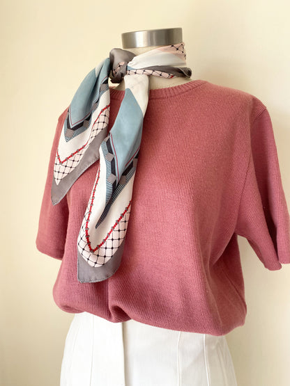Dusty Rose Short-Sleeve Fine-Knit Sweater Tee